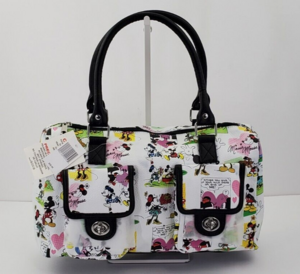 Disney Parks Authentic Mickey/Minnie Mouse Comic Man Made Satchel White